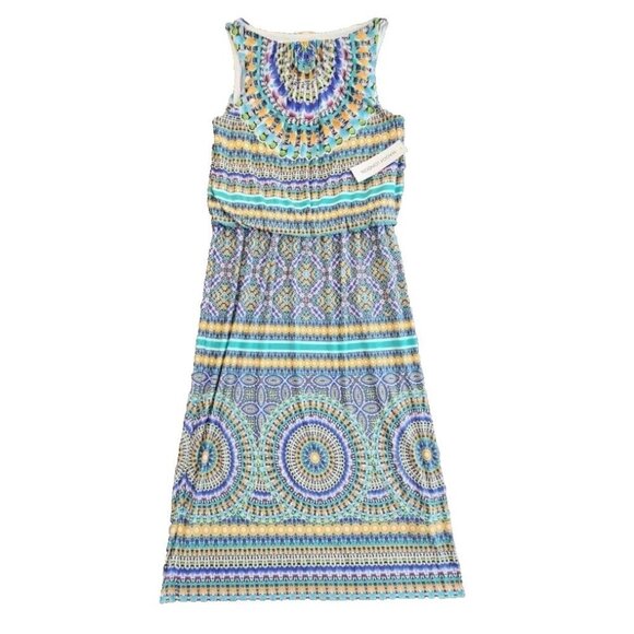 Maggy London Sleeveless Dress Size 12 Multicolor Floral Mandala Knee Length - Picture 1 of 10